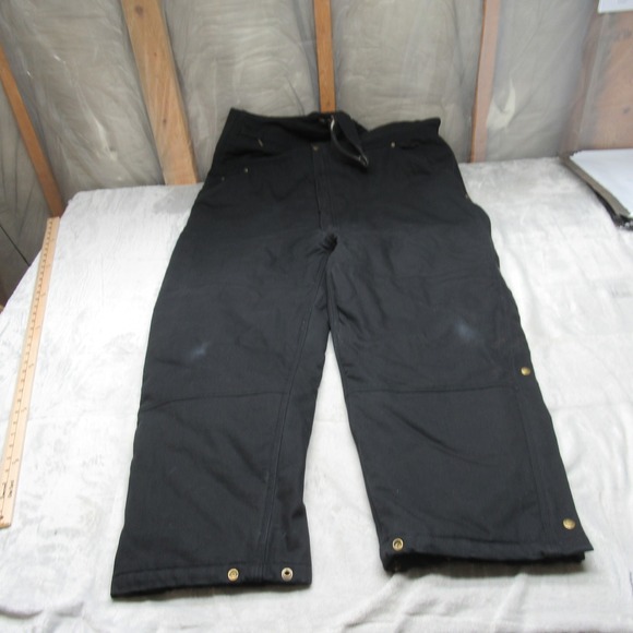 Cabelas Bib Pants Mens XXL Short Blk Insulated Canvas Heavy Snap Hunt Work 46x28